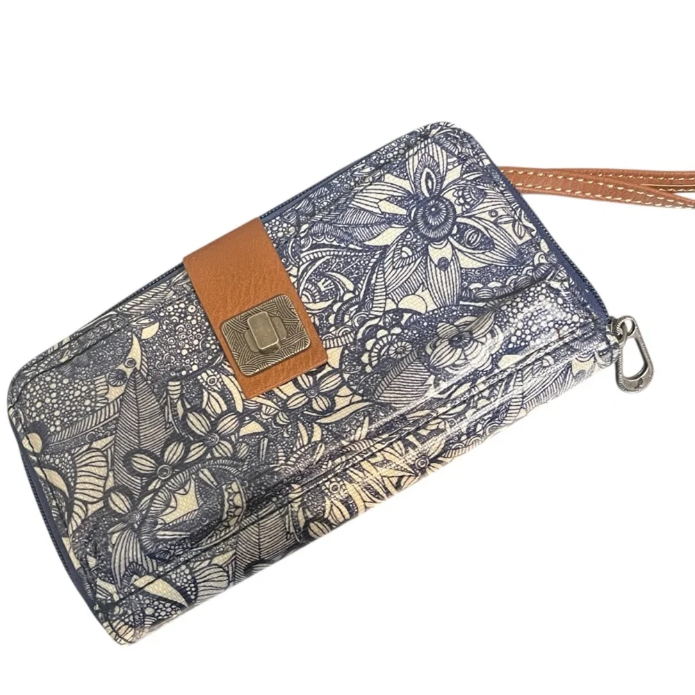 The Sak Sakroots Navy Spirit Desert Artist Boho Floral Zip Wallet Wristlet